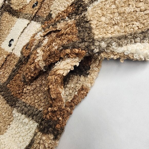 Zenana Sherpa Shacket Size S Brown Tan Beige Block Plaid Side Front Pockets Fall - Picture 3 of 11